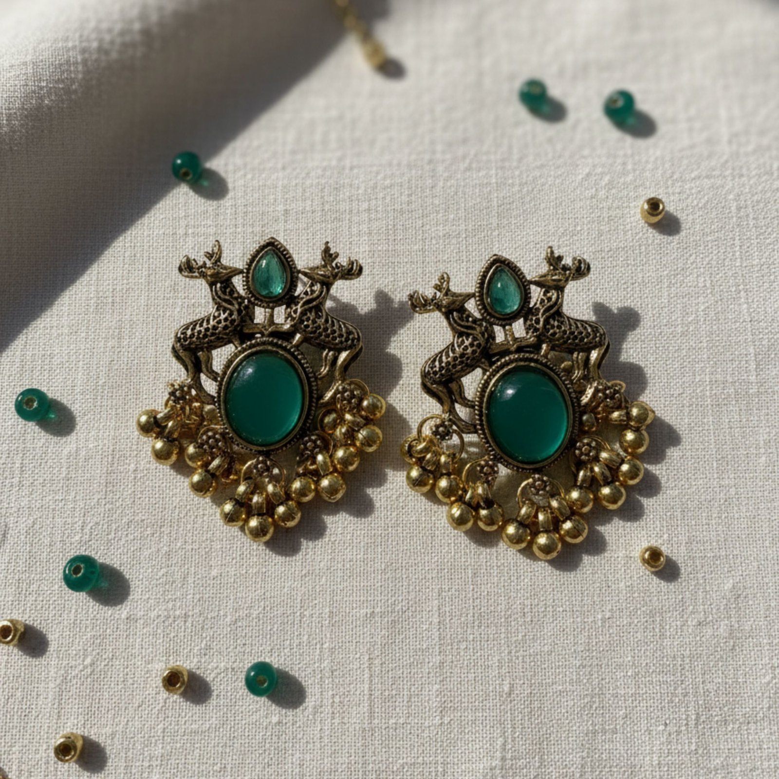 Elegant Green & pearl Jhumkas - Image 2