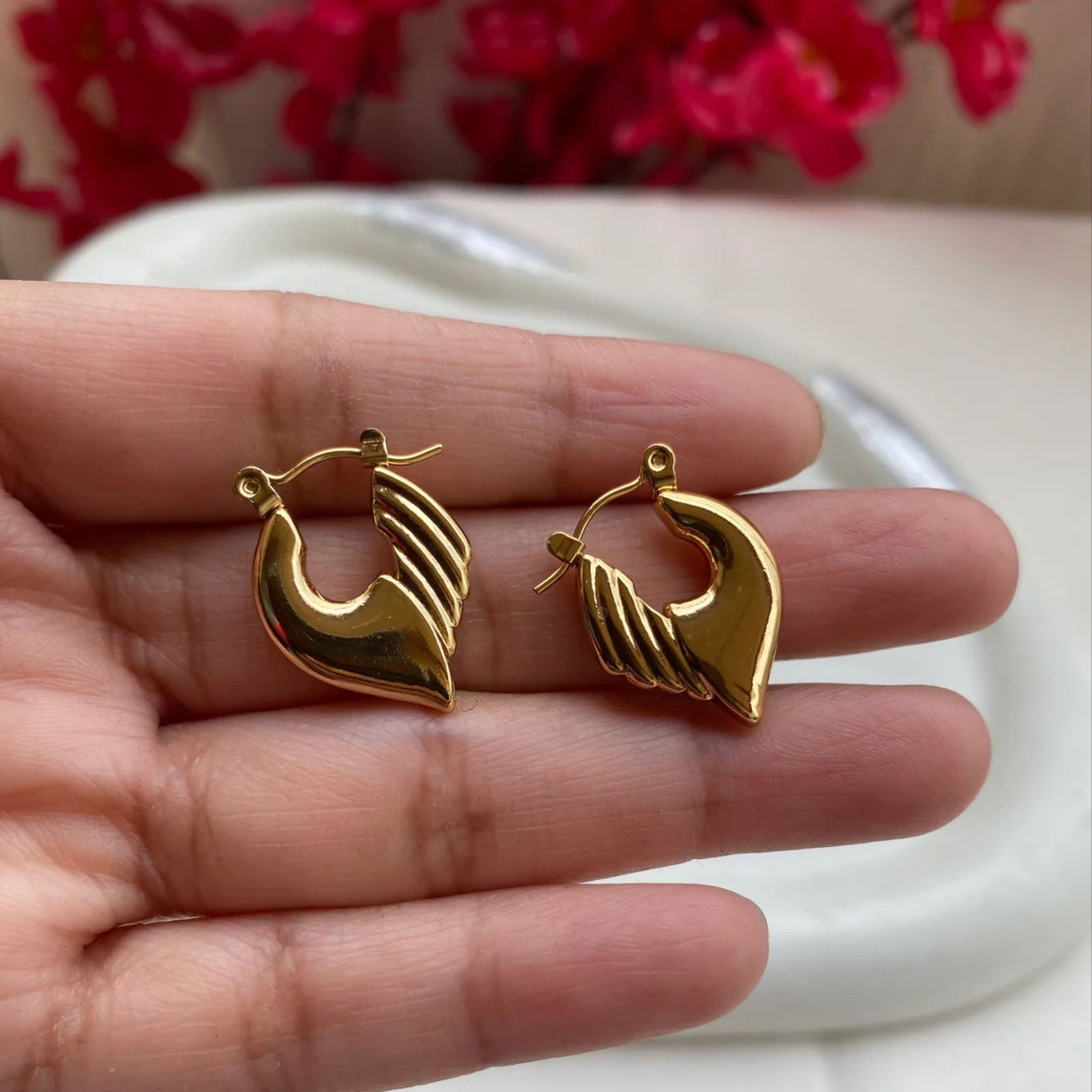 Wing Hoops, Gold Plated Stainless Steel - Image 3