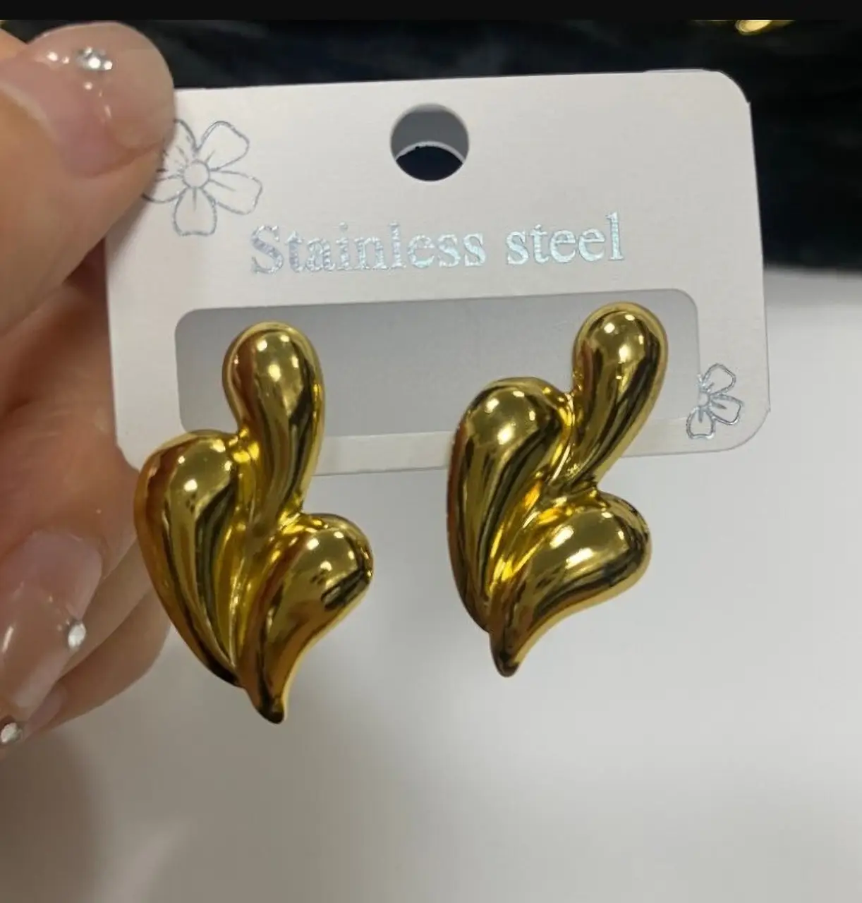 Golden Anti Tarnish Korean Hoop Tea Drop Earrings - Image 4