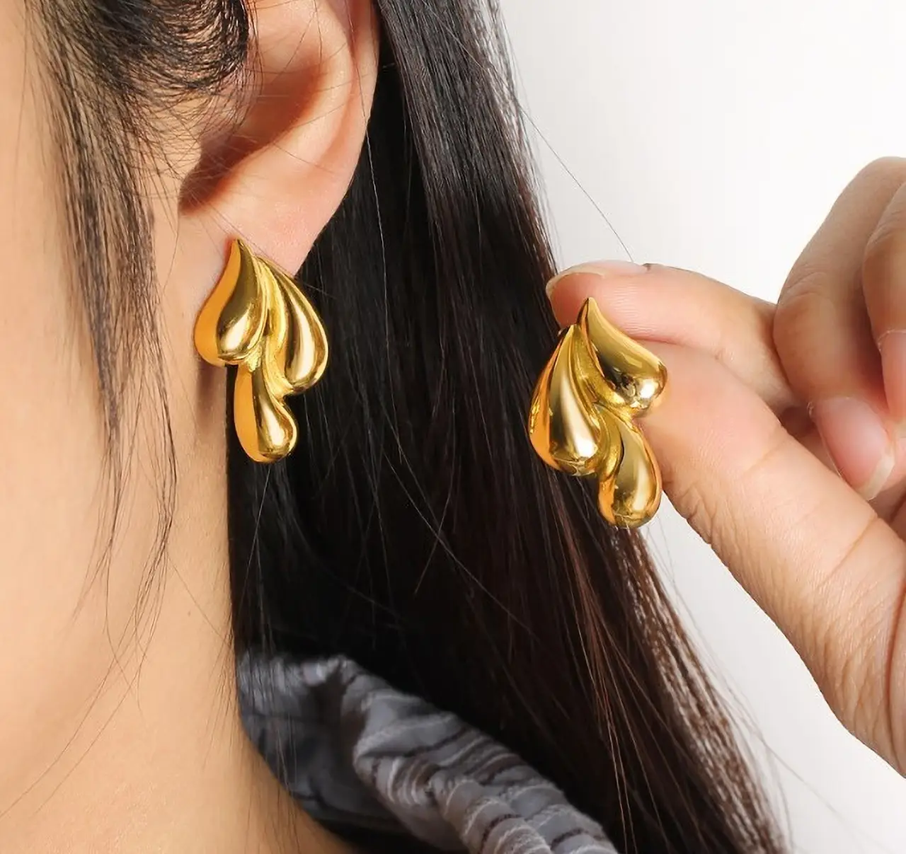 Golden Anti Tarnish Korean Hoop Tea Drop Earrings