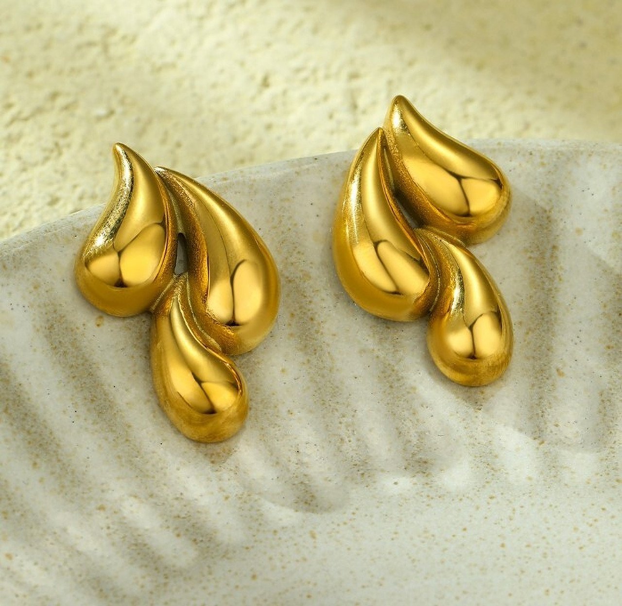 Golden Anti Tarnish Korean Hoop Tea Drop Earrings - Image 3