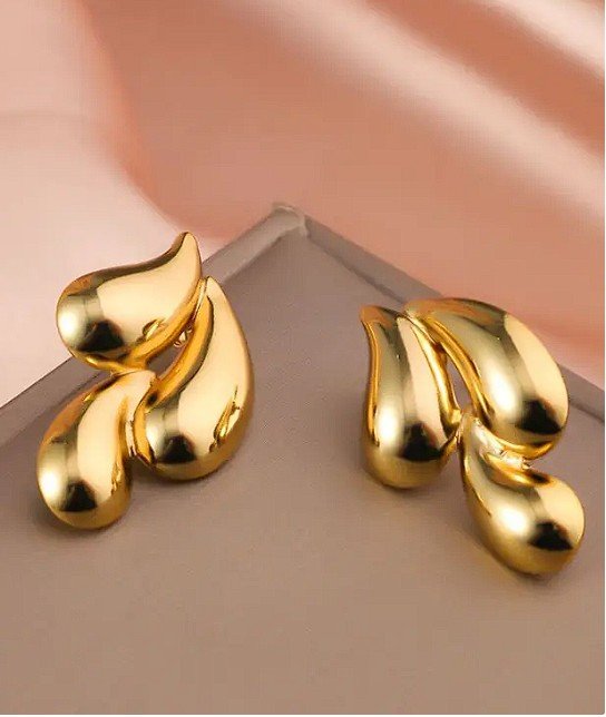 Golden Anti Tarnish Korean Hoop Tea Drop Earrings - Image 2